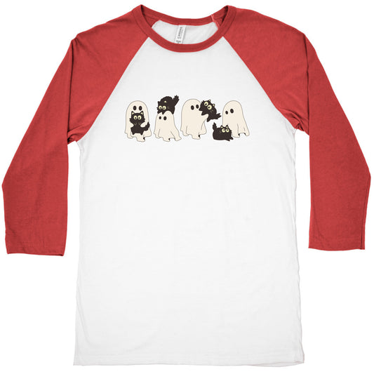 Cute Ghost Cats Baseball Tee
