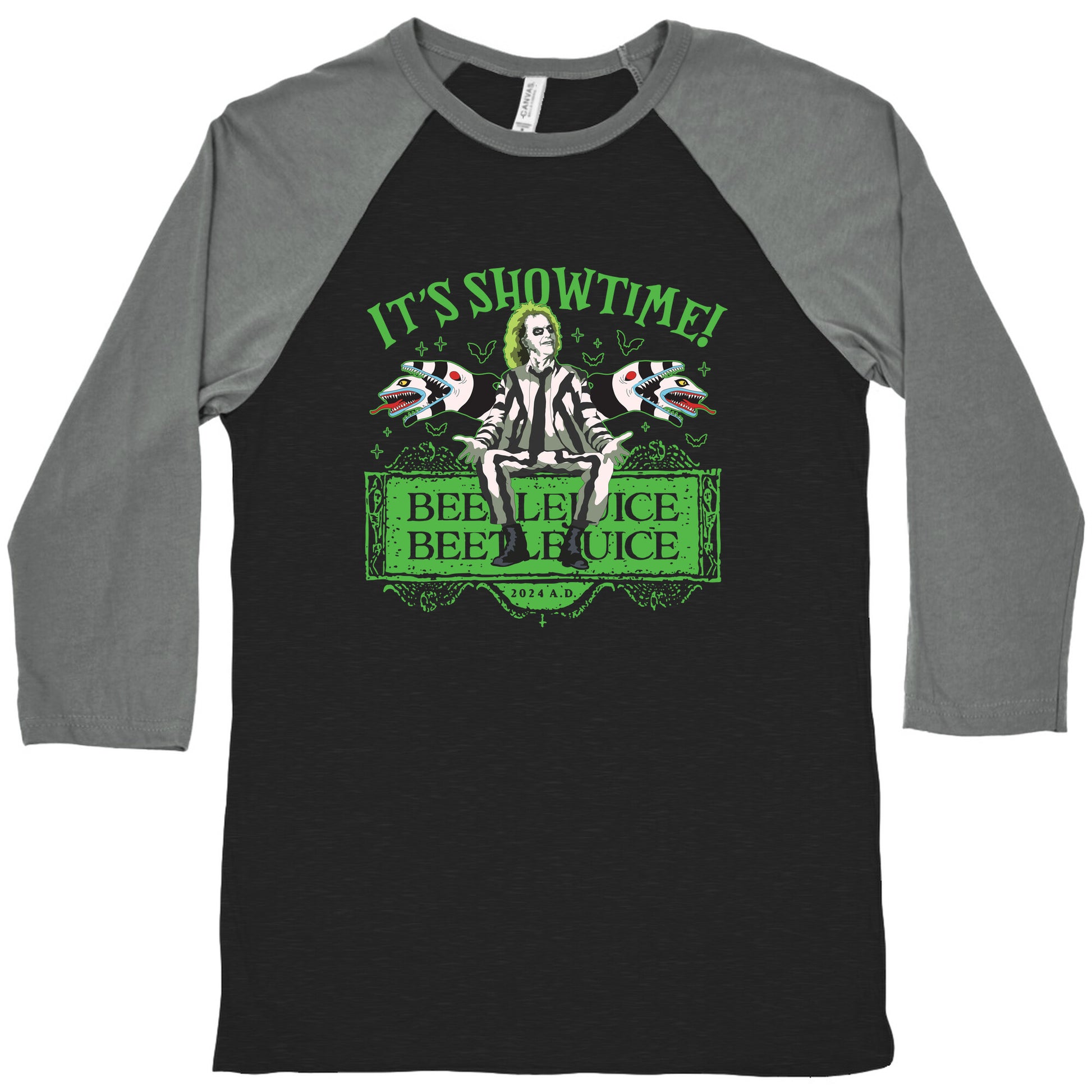 Beetlejuice Its Showtime Baseball Tee