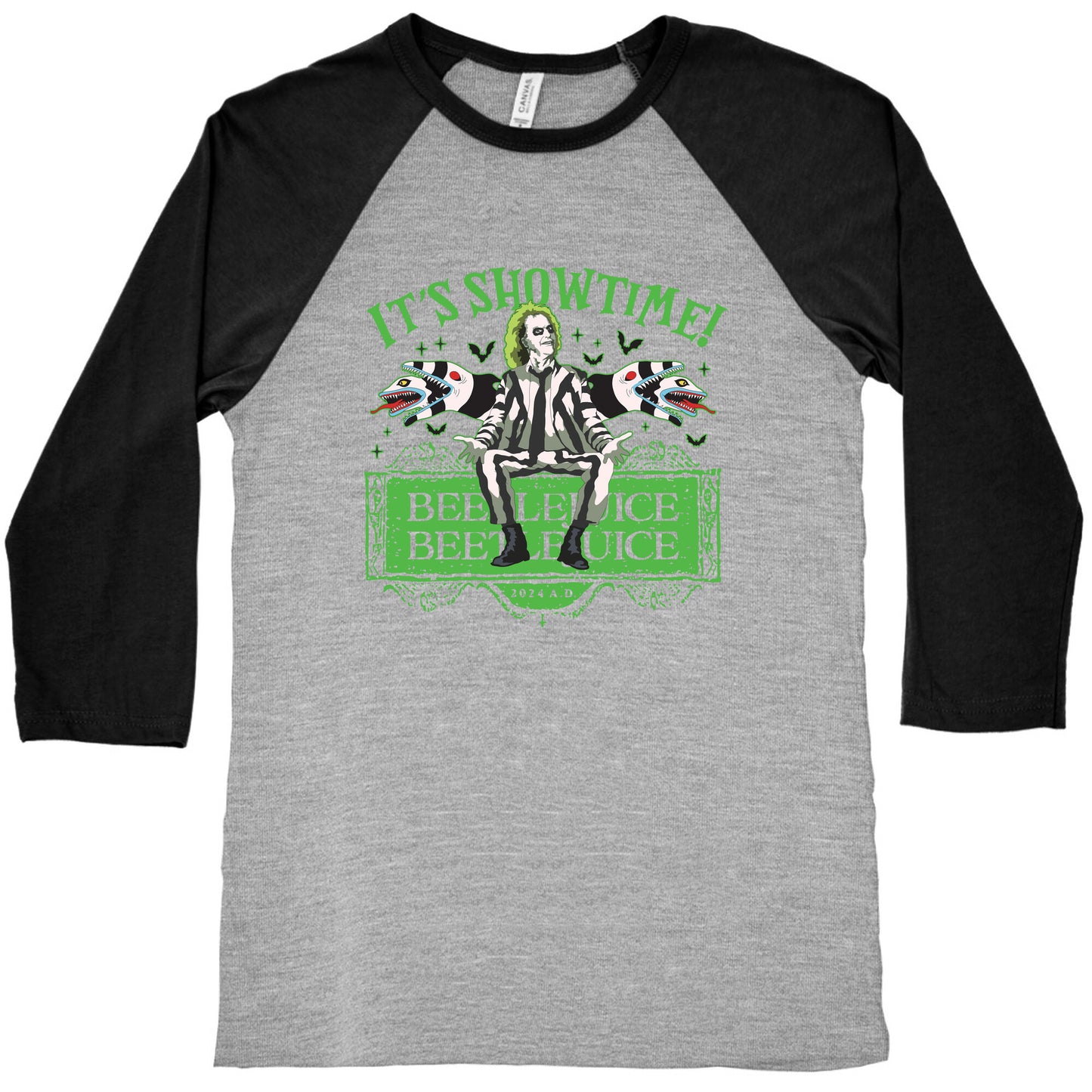 Beetlejuice Its Showtime Baseball Tee
