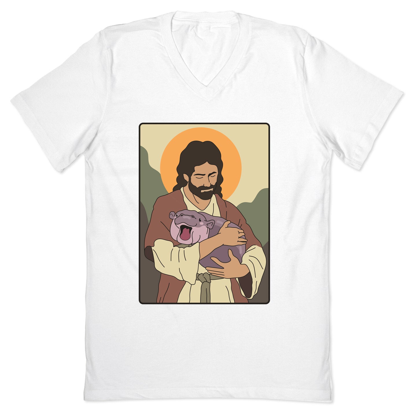 Moo Deng Jesus V-Neck