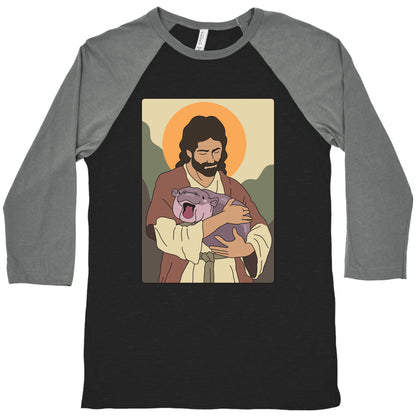 Moo Deng Jesus Baseball Tee