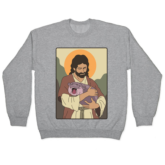 Moo Deng Jesus Crewneck Sweatshirt