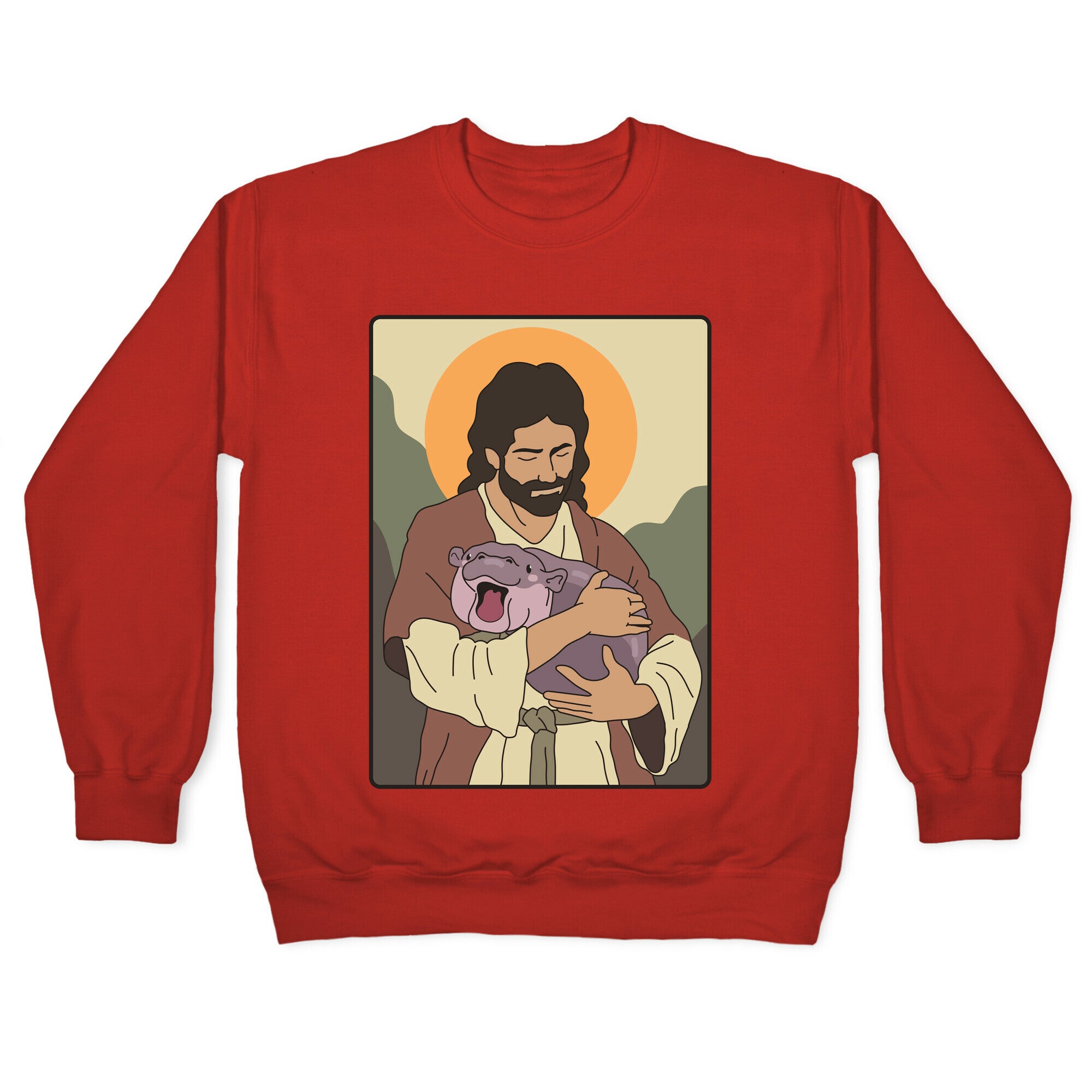 Moo Deng Jesus Crewneck Sweatshirt