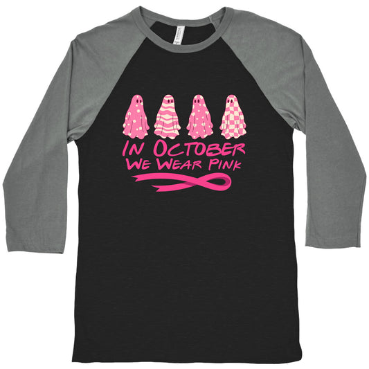Ghost October Breast Cancer Awareness Baseball Tee