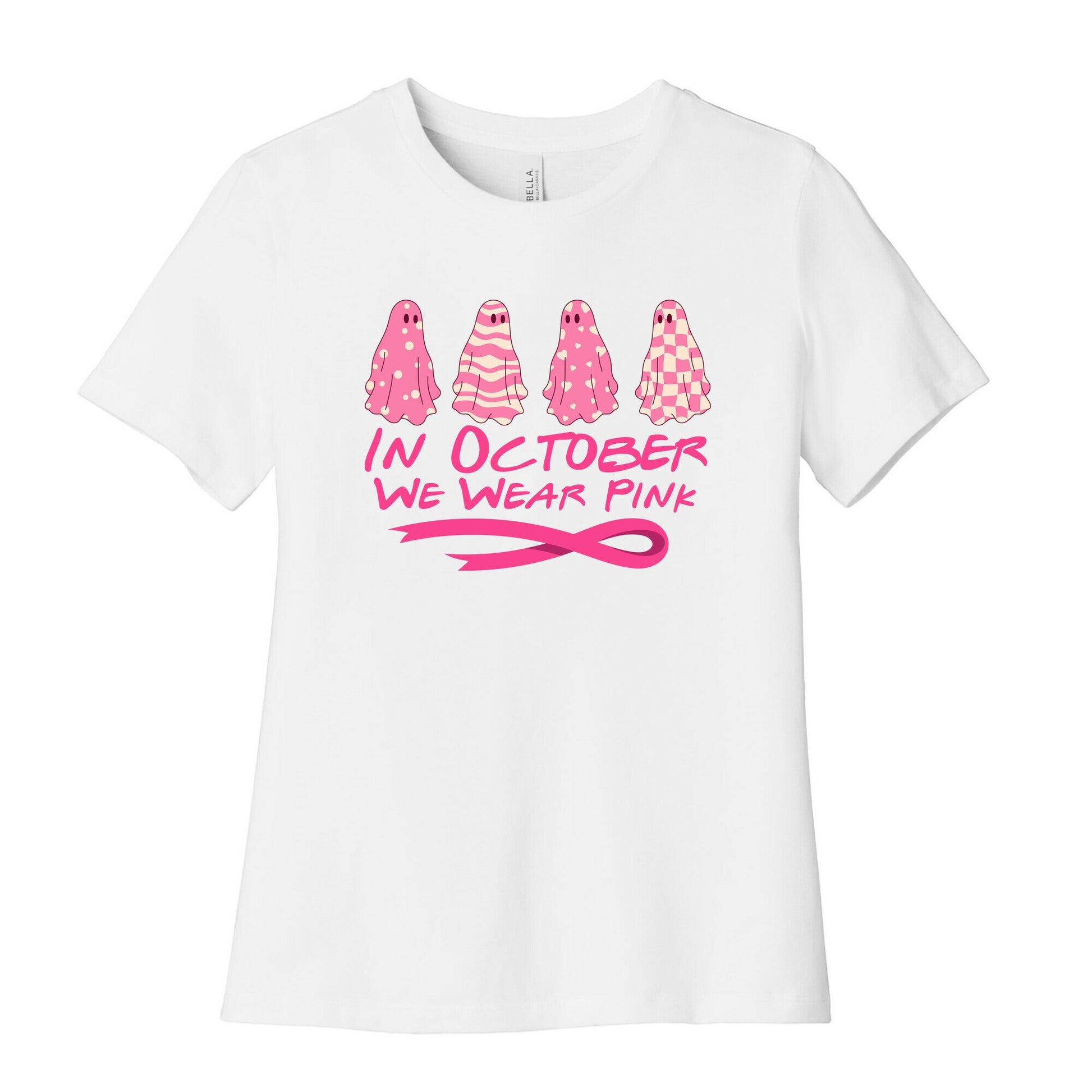 Ghost October Breast Cancer Awareness Womens Cotton Tee