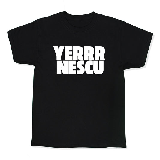 Yerrr Nescu White Text Kids Tee