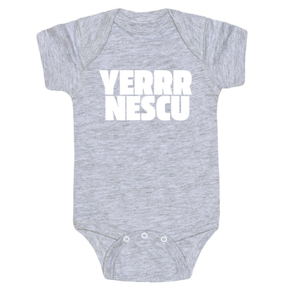 Yerrr Nescu White Text Baby One-Piece