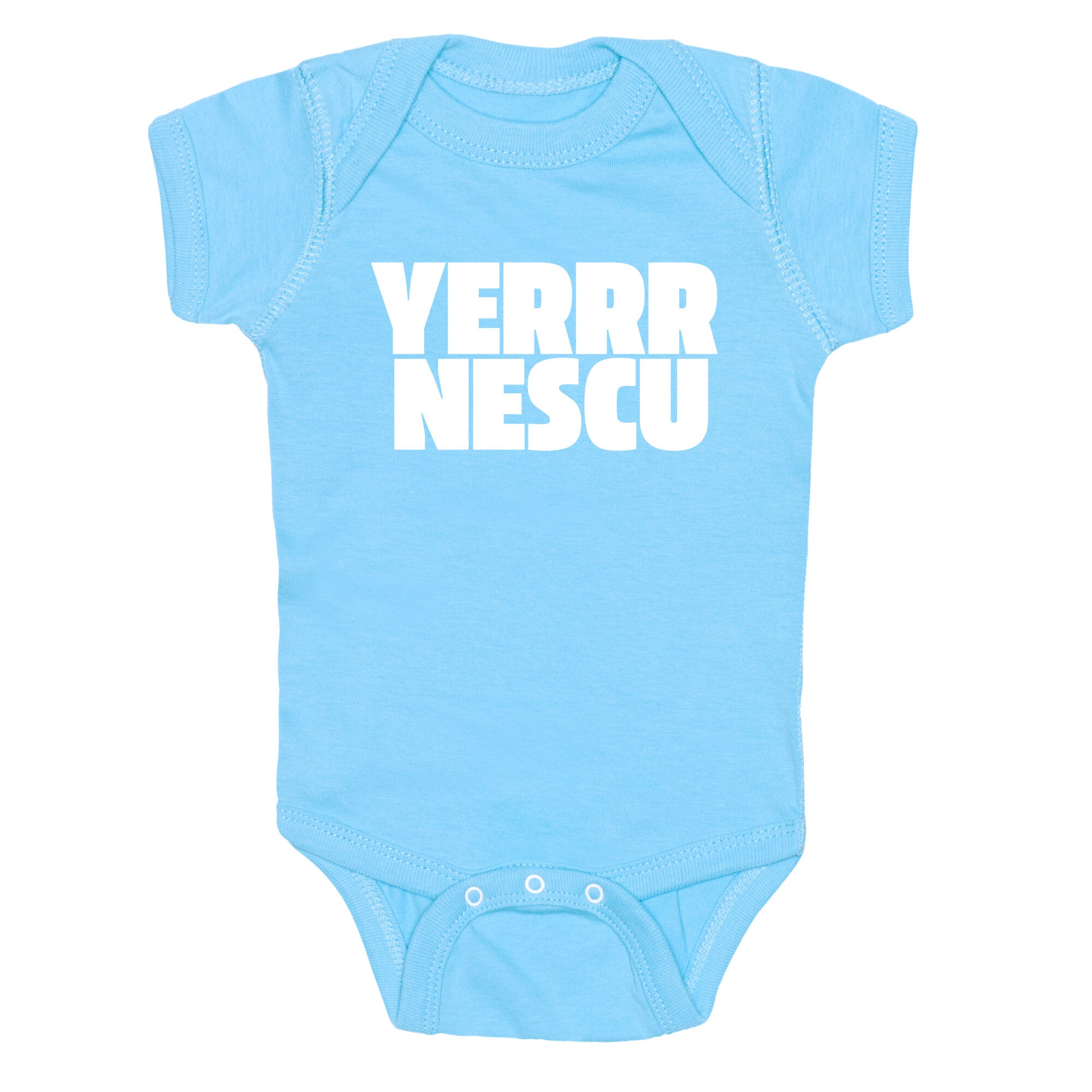 Yerrr Nescu White Text Baby One-Piece