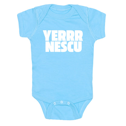 Yerrr Nescu White Text Baby One-Piece