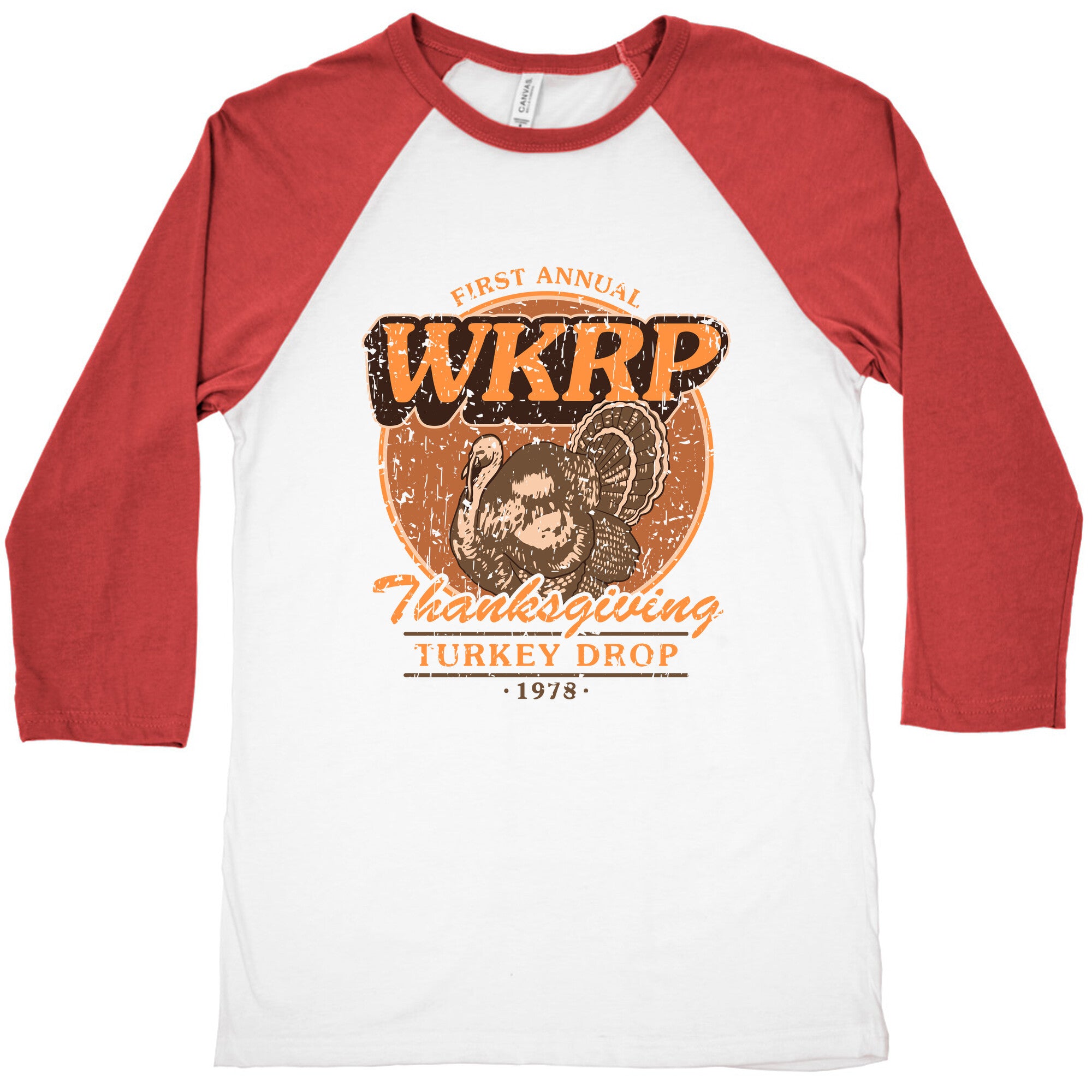 WKRP Turkey Drop Baseball Tee