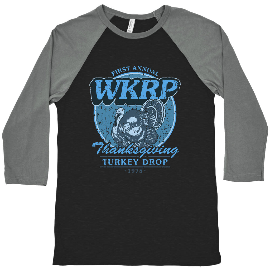 WKRP Turkey Drop Baseball Tee