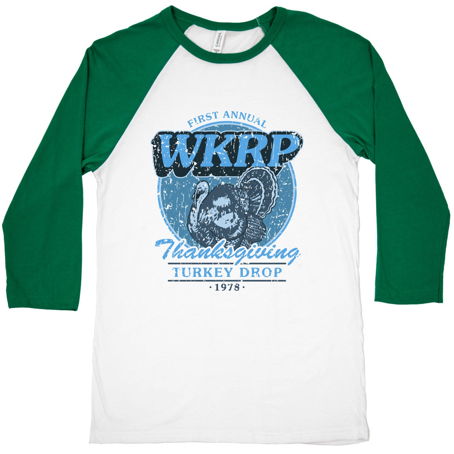 WKRP Turkey Drop Baseball Tee