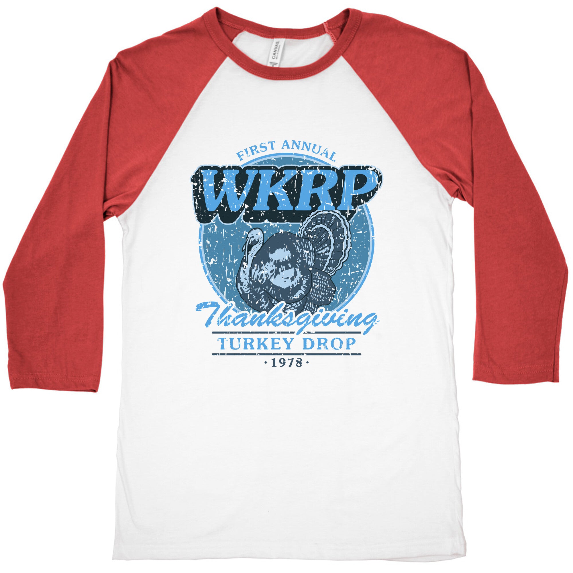 WKRP Turkey Drop Baseball Tee