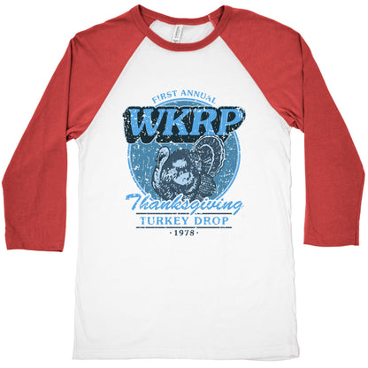 WKRP Turkey Drop Baseball Tee