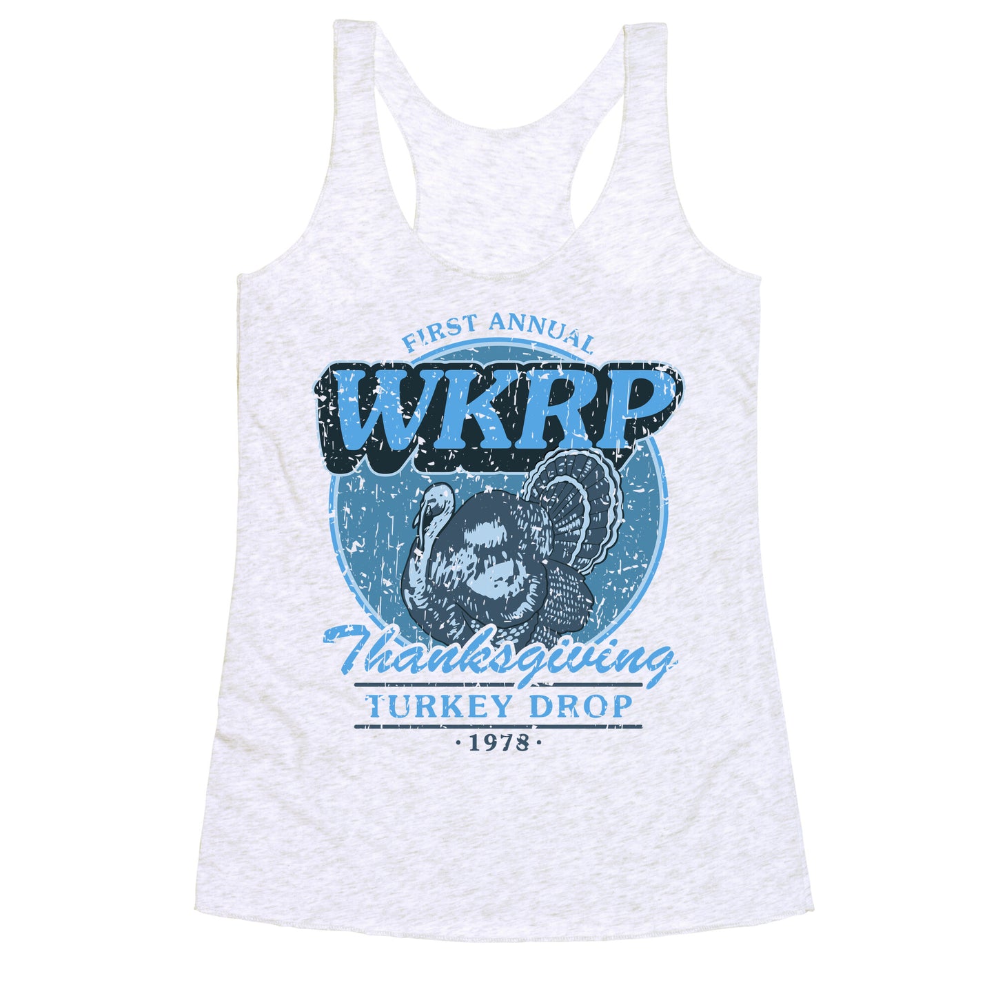 WKRP Turkey Drop Racerback Tank