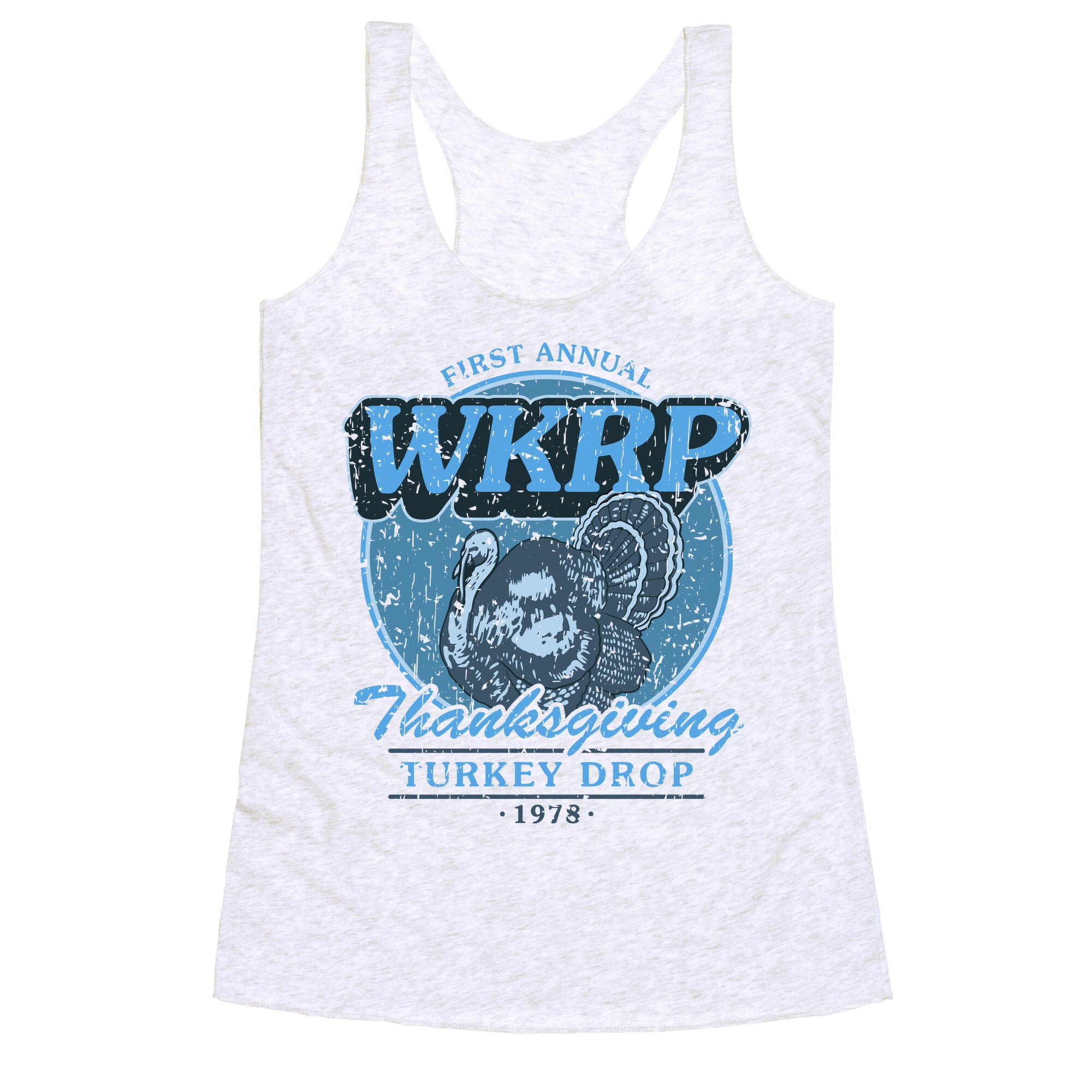 WKRP Turkey Drop Racerback Tank