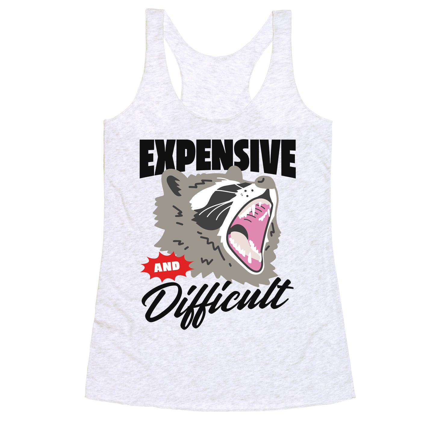 Expensive and Difficult Raccoon Racerback Tank