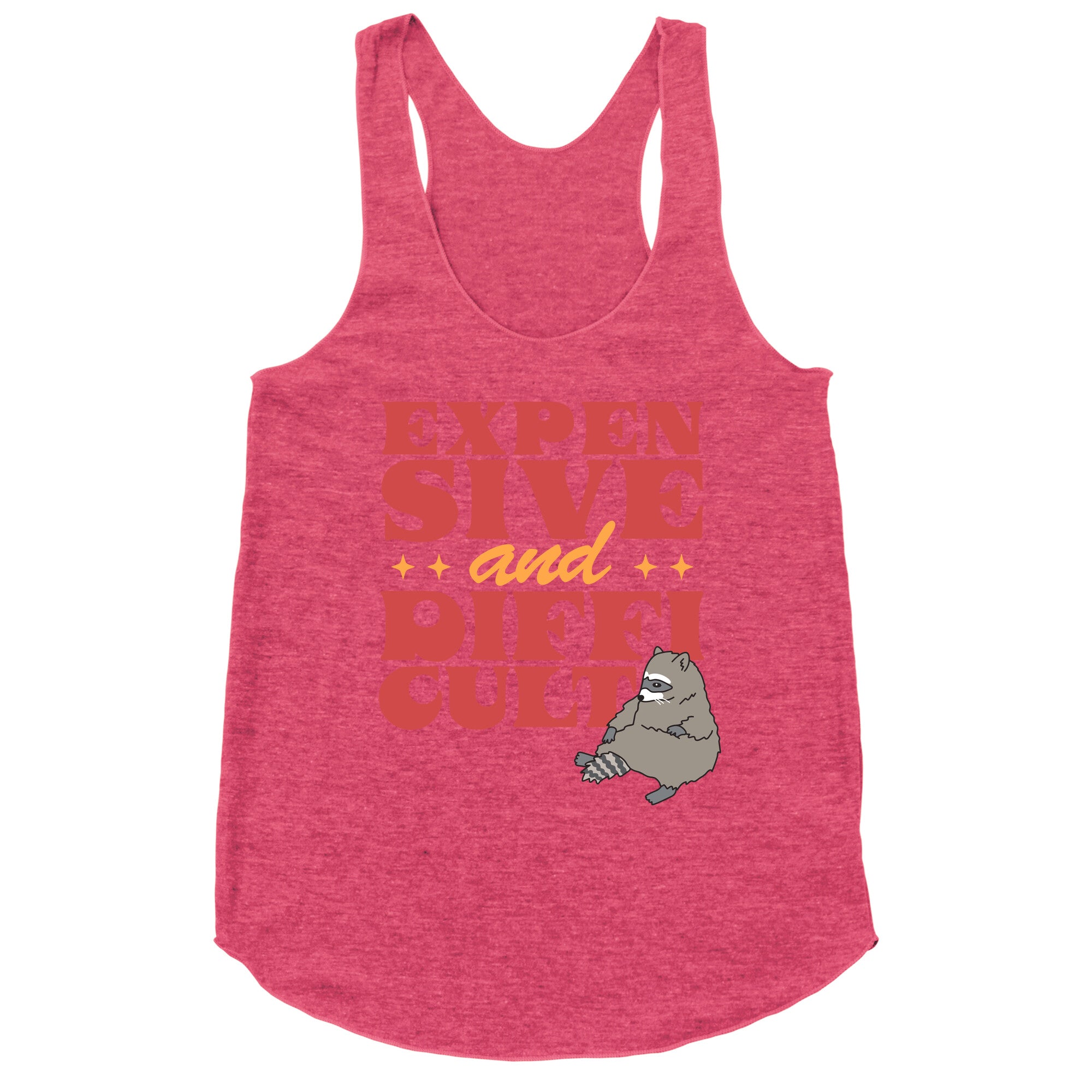 Raccoon Expensive and Difficult Racerback Tank