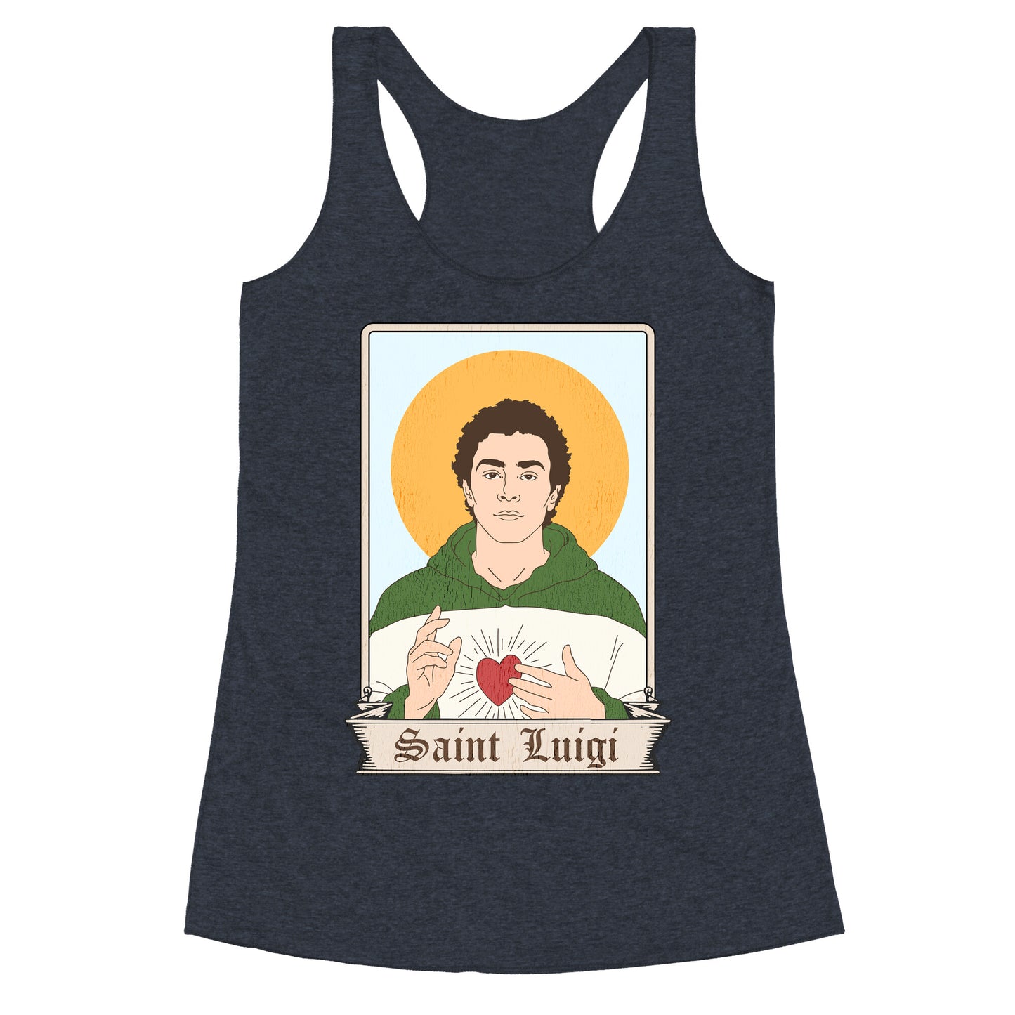 Saint Luigi Mangione Cartoon Racerback Tank