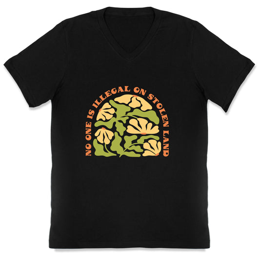 No One Is Illegal On Stolen Land Floral V-Neck