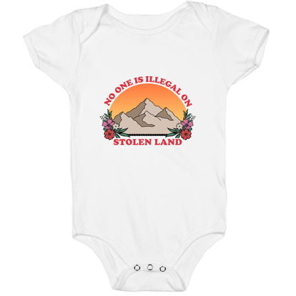 No One Is Illegal On Stolen Land Mountain Baby One-Piece