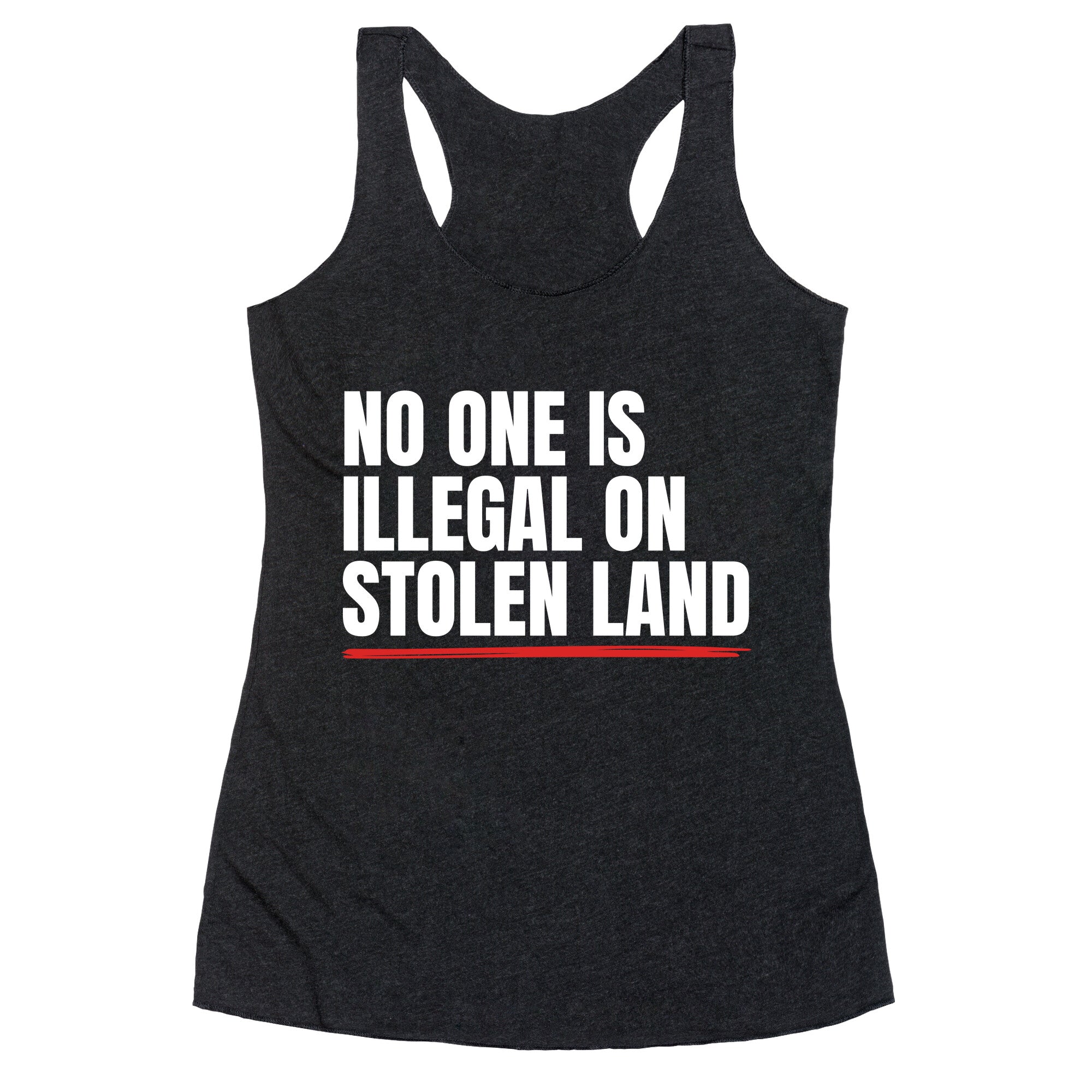 No One Is Illegal On Stolen Land Racerback Tank