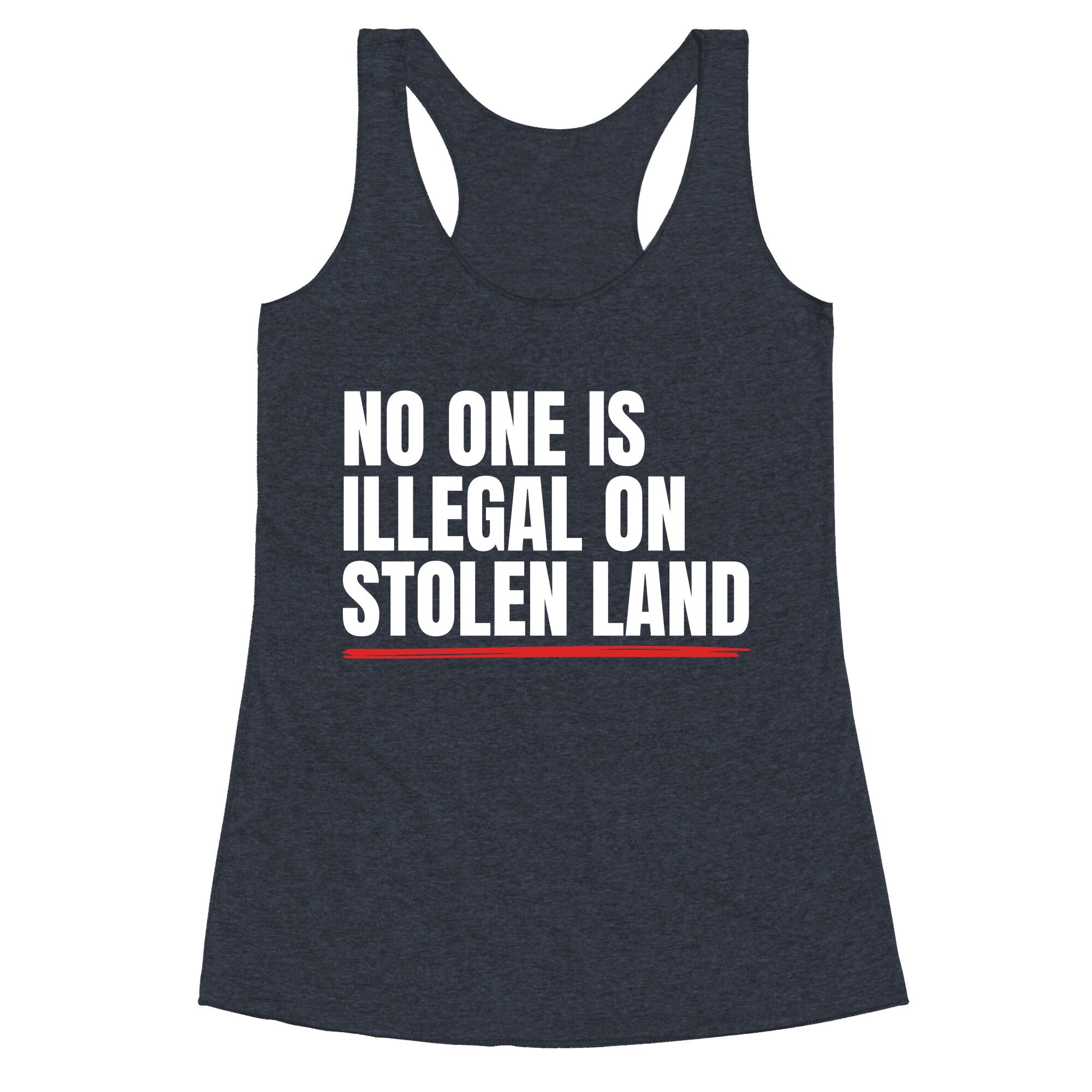 No One Is Illegal On Stolen Land Racerback Tank