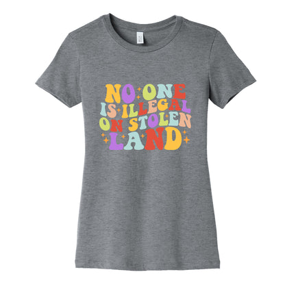 No One Is Illegal On Stolen Land Retro Womens Cotton Tee