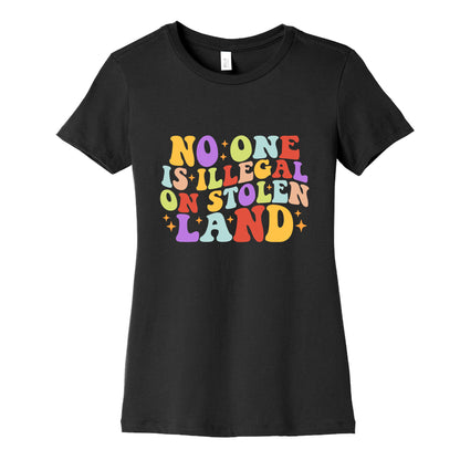 No One Is Illegal On Stolen Land Retro Womens Cotton Tee