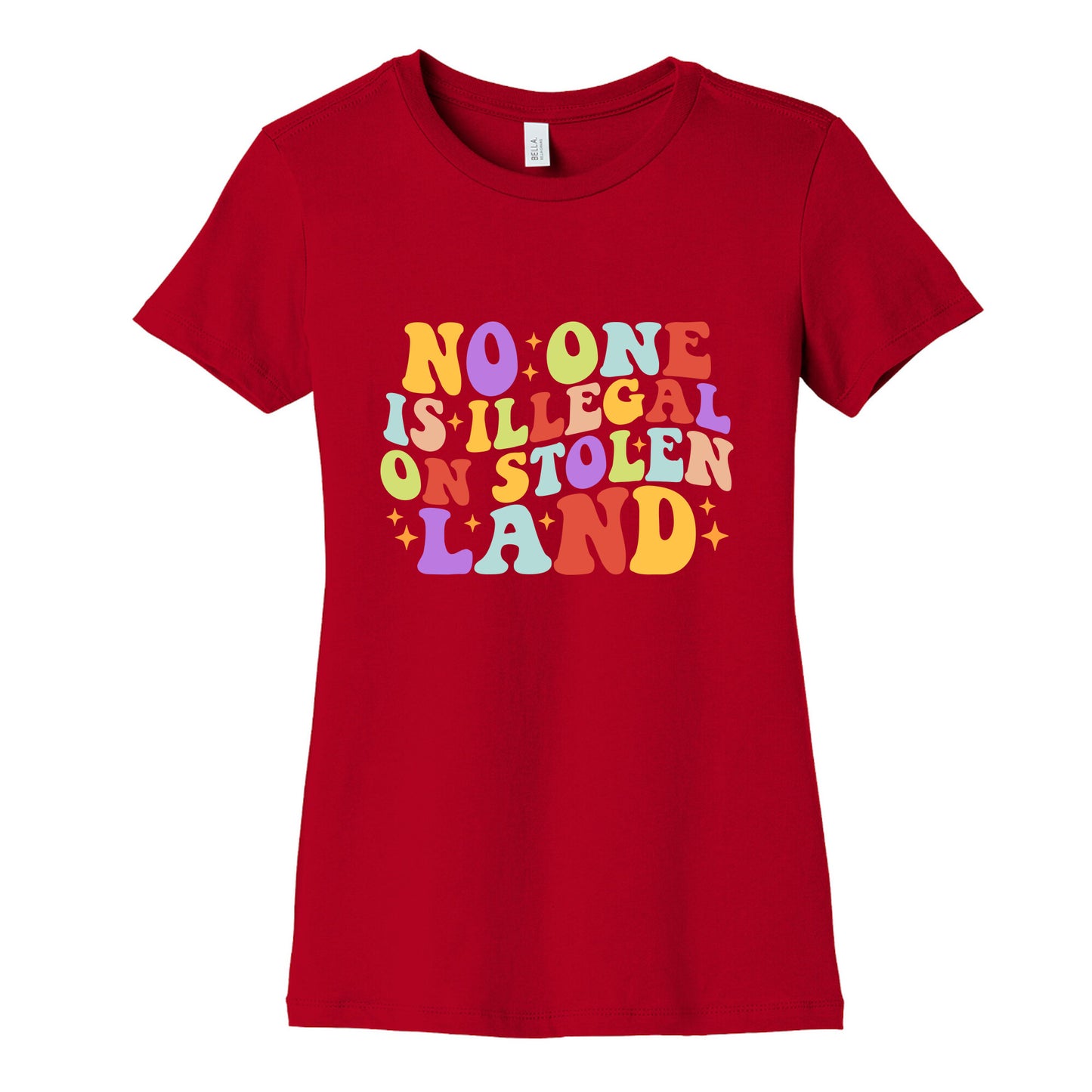 No One Is Illegal On Stolen Land Retro Womens Cotton Tee