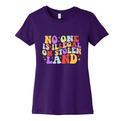 No One Is Illegal On Stolen Land Retro Womens Cotton Tee