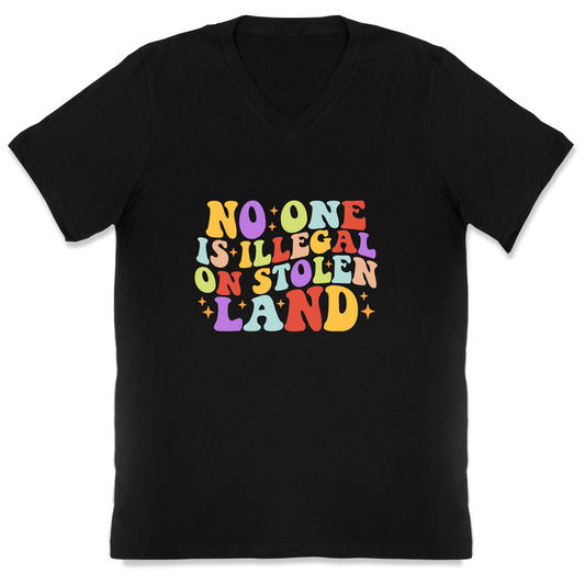 No One Is Illegal On Stolen Land Retro V-Neck