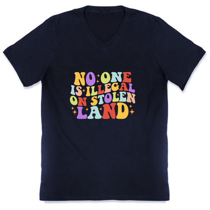 No One Is Illegal On Stolen Land Retro V-Neck