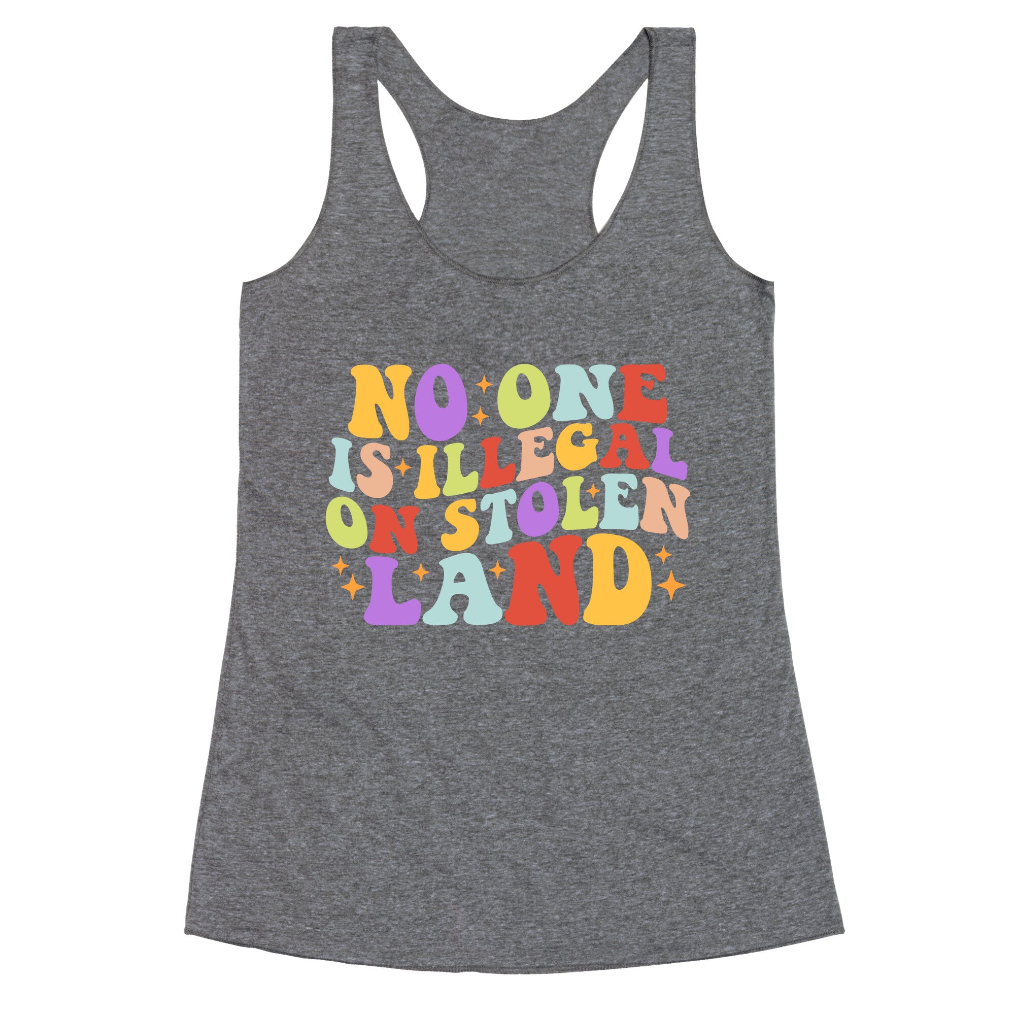 No One Is Illegal On Stolen Land Retro Racerback Tank