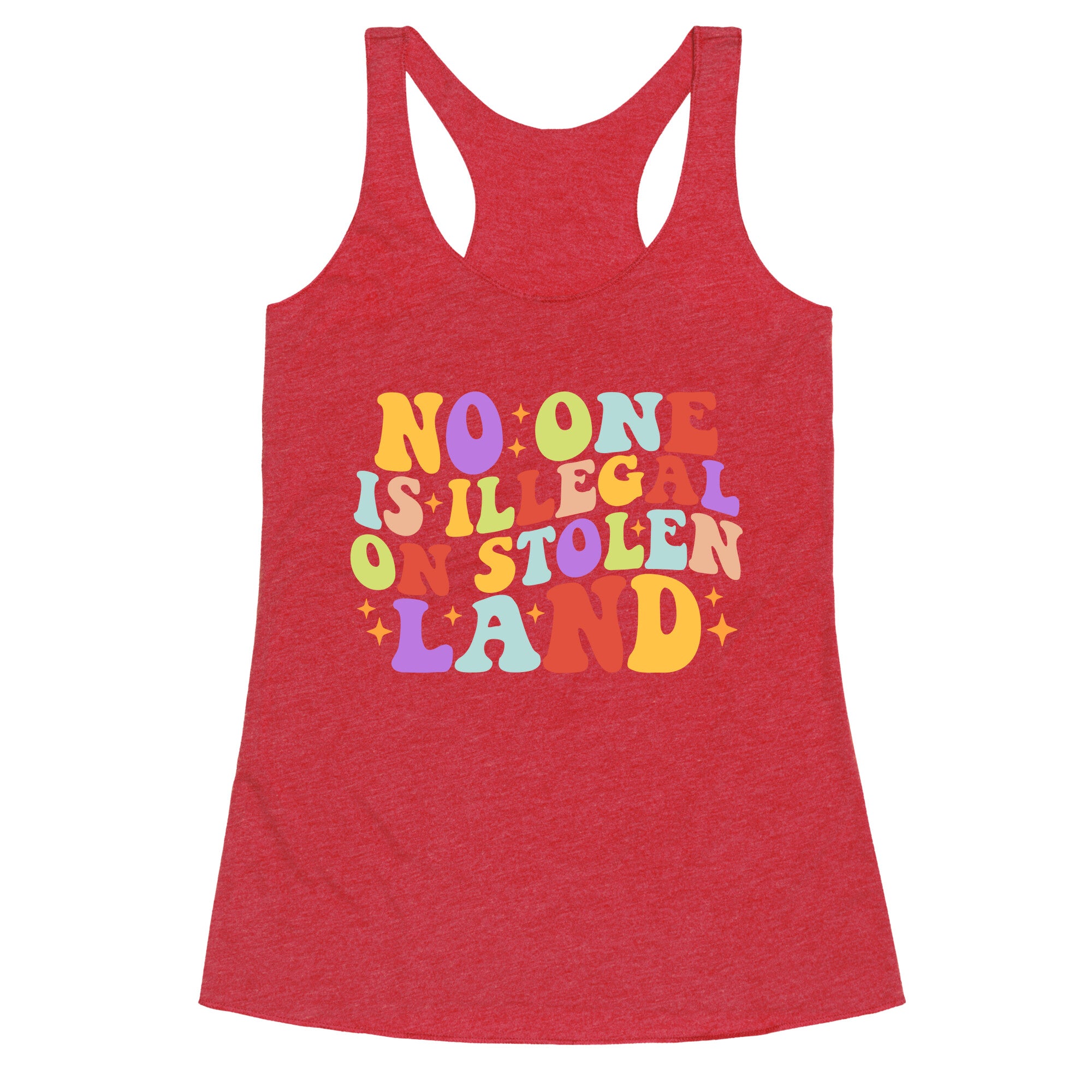 No One Is Illegal On Stolen Land Retro Racerback Tank
