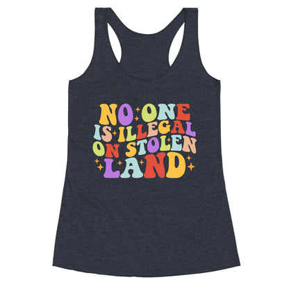 No One Is Illegal On Stolen Land Retro Racerback Tank