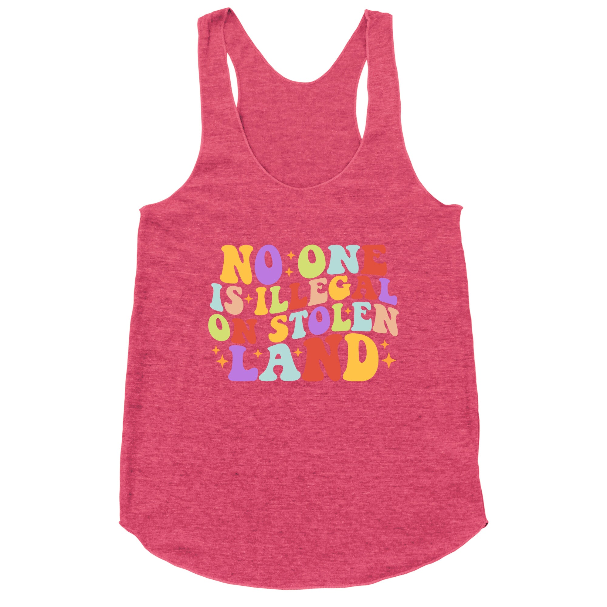 No One Is Illegal On Stolen Land Retro Racerback Tank