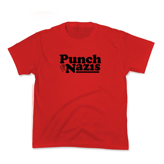 Punch Nazis Black Text Kids Tee