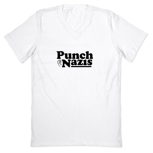 Punch Nazis Black Text V-Neck