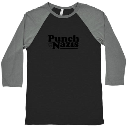 Punch Nazis Black Text Baseball Tee