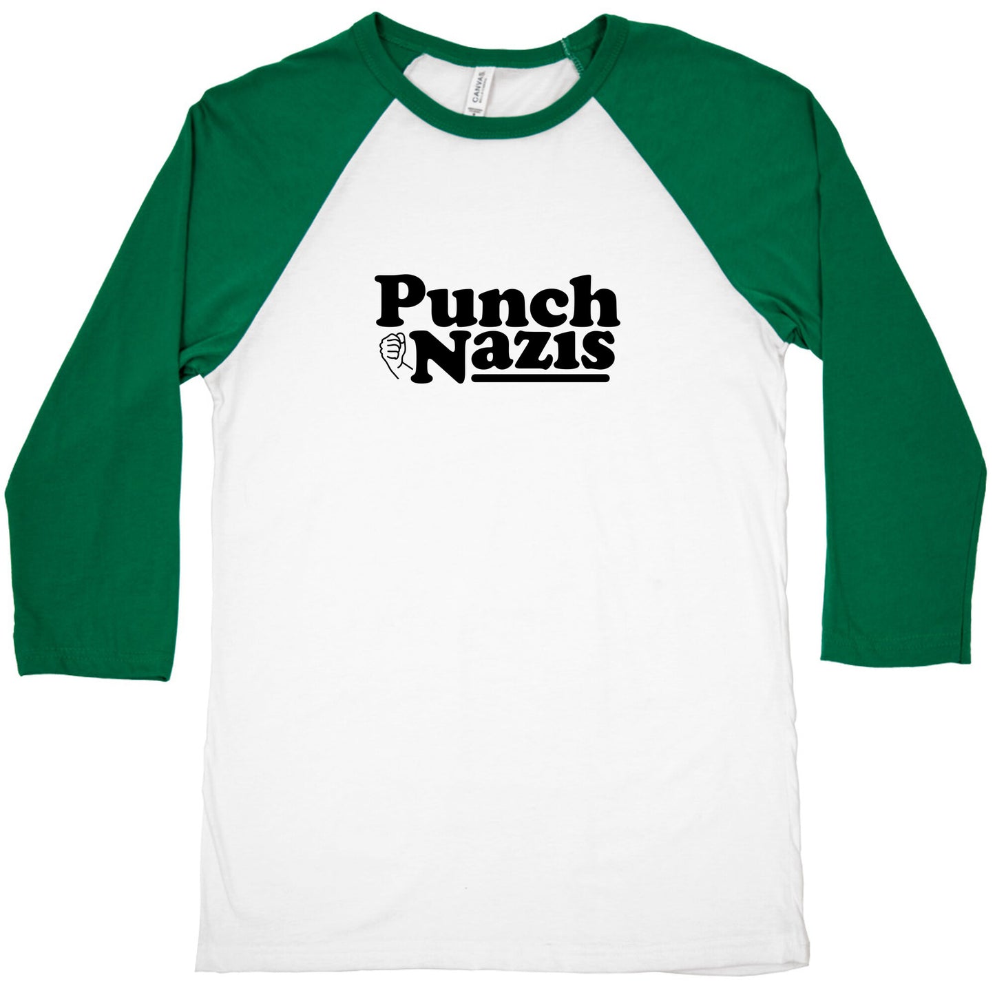 Punch Nazis Black Text Baseball Tee