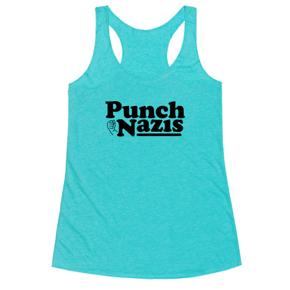 Punch Nazis Black Text Racerback Tank