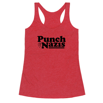Punch Nazis Black Text Racerback Tank