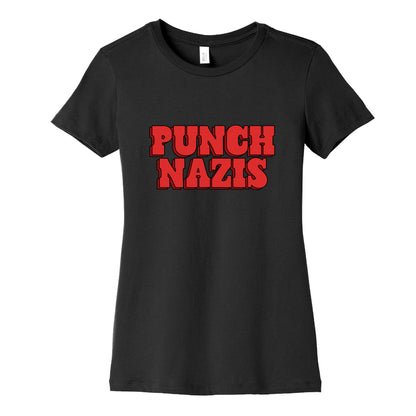 Punch Nazis Red Text Womens Cotton Tee