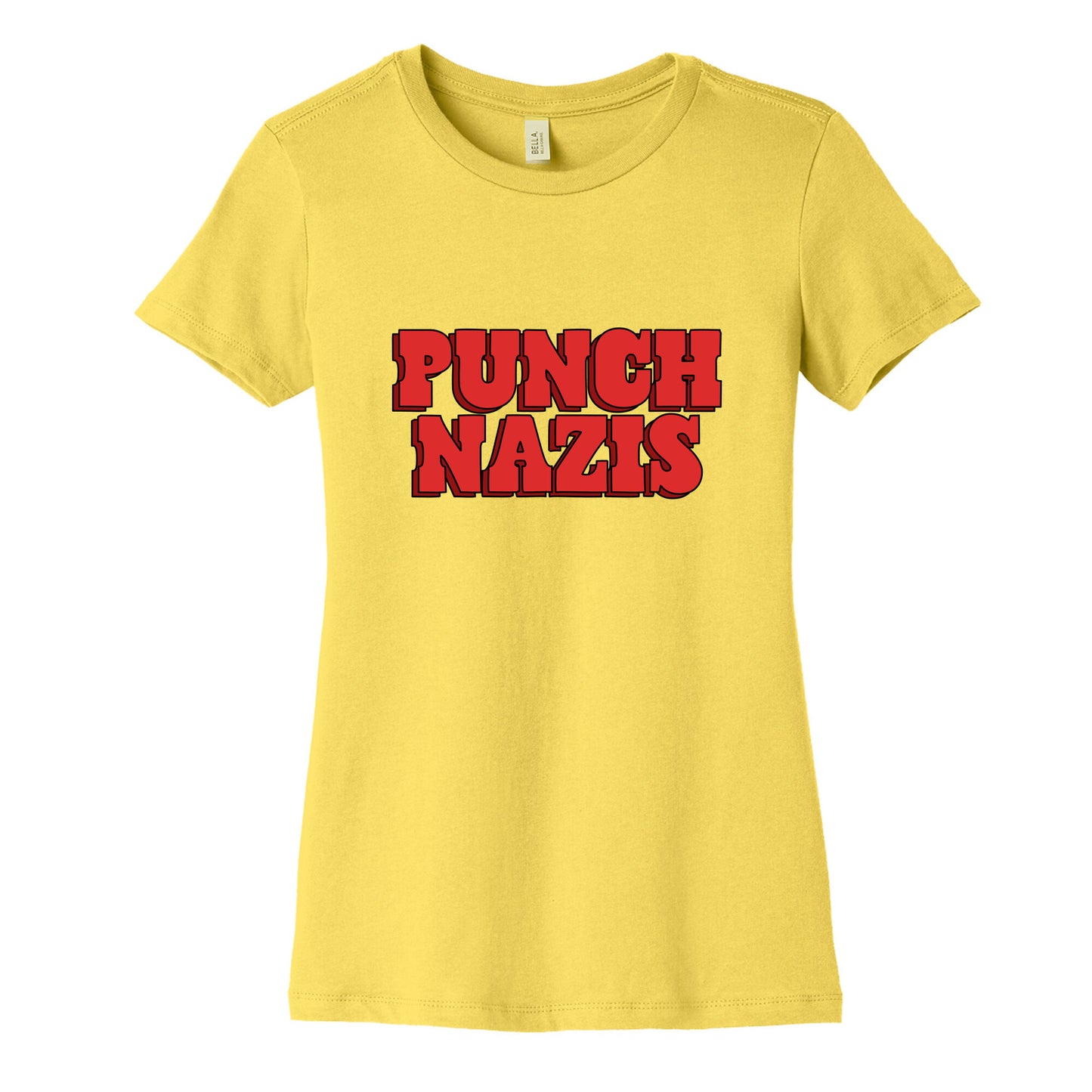 Punch Nazis Red Text Womens Cotton Tee