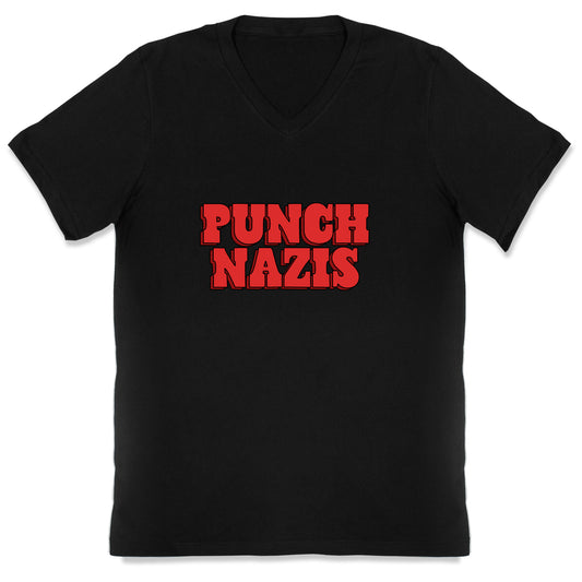 Punch Nazis Red Text V-Neck
