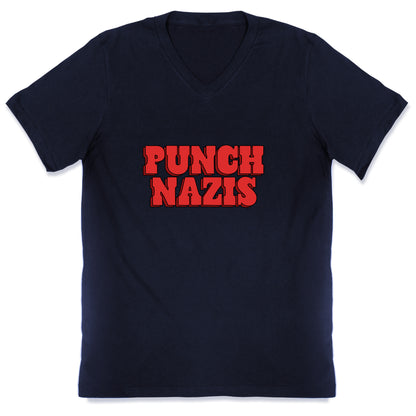 Punch Nazis Red Text V-Neck