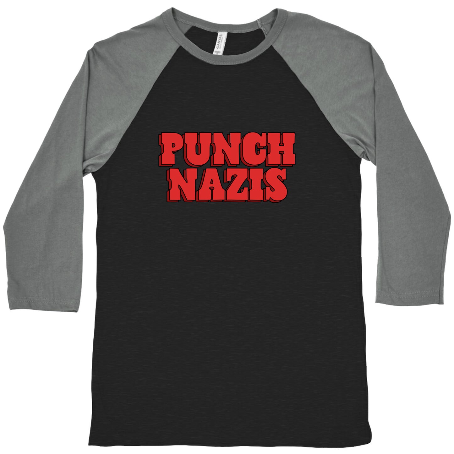 Punch Nazis Red Text Baseball Tee