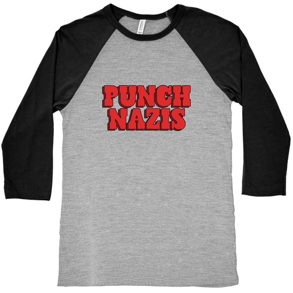 Punch Nazis Red Text Baseball Tee
