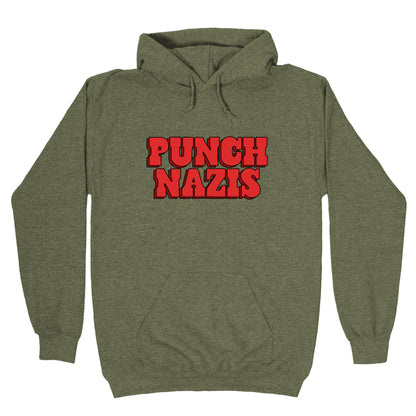 Punch Nazis Red Text Hoodie